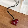 Collar Colgante Corazón con Lazo Rojo Ankora Moda Otoño e Invierno Cadena de Suéter de Gama Alta Estilo Coreano Collar Largo para Mujer