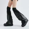 Mangas para Calcetines de Bolsillo con un Diseño Único de Retazos Elásticos Acanalados de Imitación de Cuero, Calentadores de Piernas Funcionales Tridimensionales Negros hasta la Rodilla, Estilo Nuevo Ins