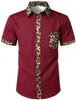 2026 Verão Novo Europeu e Americano Masculino Elástico Casual Estampa de Leopardo Slim Fit Manga Curta Camisa com Botão