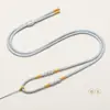 Cadena de suéter tejida a mano ajustable con colgante de cristal de ágata de jade ámbar cordón cuerda suave y duradera