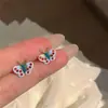 Aretes de Mariposa Azul Esmaltado para Mujer Aguja de Plata 925 Mini Aretes Esmalte Diseño Lindo Nicho Aretes de Alta Gama