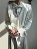 Camisa Masculina de Outono Assimétrica com Gola Bordada e Manga Longa, Casual Solta, Cor Sólida, Respirável, Não Amassa, Versátil, Texturizada
