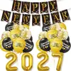 Produtos Novos Transfronteiriços 2027 Decorações para Festa Temática de Ano Novo Faixa de Bandeira de Ano Novo, Topo de Bolo de Véspera de Ano Novo, Conjunto de Balões
