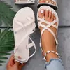 Sandálias retrô leves de calçar, com sola macia, sapatos rasos da moda para comércio exterior, com tiras finas e fivela plana, novo modelo de verão 2026