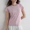 Camiseta Blanca de Lana Lyocell con Hombros Normales, Cuello Redondo, Acetato, Delgada, Corte Ajustado, Diseño Estilo Coreano, Top de Manga Corta para Mujer, Verano