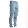 En Stock 2021 Jeans de Hombre de Nuevo Estilo Transfronterizo Europeo y Americano con Bolsillos Laterales, Jeans Ajustados Skinny Nk388