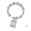 Anillo de gema luminosa brillante Camelia estilo Ins para mujer, chapado en oro, multicorte, color rosa flor de cerezo, anillo abierto cuadrado pequeño