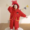 Pijama Infantil para Meninas, Inverno em Fleece Coral, Espessado, Com Veludo, Para Crianças Maiores, Conjunto de Robe de Comprimento Médio, Roupa de Casa para Meninas