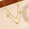 Modelo Más Vendido Transfronterizo: Collar Doble Capa con Colgante de Número Romano Incrustado de Diamantes, Collar con Colgante Redondo en Capas de Acero Inoxidable Chapado en Oro