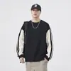 Suéter con costuras de color en contraste para hombre, camiseta de manga larga con cuello redondo para primavera y otoño, camiseta deportiva de manga larga con hombros descubiertos para jóvenes de marca de moda para hombre.