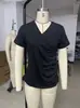 2026 Amazon Verão Transfronteiriço Europeu e Americano Nova Roupa Feminina Camiseta Casual de Manga Curta Plissada com Decote em V Cruzado
