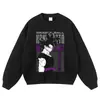 Sudadera Retro Distressed Streetwear Japonés Estampado Clásico de Cómic Peso Pesado Lavada con Capucha Casual Top Sudadera Comercio Exterior
