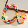 Pulsera y collar acrílicos de gradiente cilíndricos transfronterizos europeos y americanos, cadena para la clavícula de bloques de color dopamina, joyería de lujo ligero de alta gama
