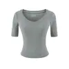 2026 Estilo Chica Caliente Americana Color Sólido Casual Ajustado Verano Nuevo Kardashian Cuello en V Manga Media Camiseta para Mujer