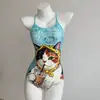 Traje de Banho de Competição Racing em Lycra de Camada Única Feminino Doce Fofo Corte Médio-Baixo Cobertura Grande para Quadris Traje de Banho Específico para Treinamento em Piscina