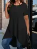 2025 europea y americana transfronteriza de mujer manga corta cuello redondo casual dobladillo asimétrico color liso vestido largo tipo camiseta