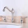 Heigu trefilado de níquel lavabo de tres agujeros grifo de agua fría y caliente mueble de baño bañera grifo de cobre juego de tres piezas tipo de asiento doble