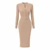 Vestido bodycon de tricô sexy com decote V para mulheres, caimento justo Vestido bodycon canelado com cinto