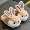 Pantuflas de algodón para niños, pantuflas de invierno para niñas, dibujos animados, conejo lindo, pantuflas de casa, cálidas, antideslizantes, pantuflas de algodón para bebé, niños