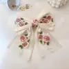 Pasador de Rosa Bordado con Encaje y Lazo Largo de Cinta con Pinza de Resorte para el Cabello Accesorios para el Cabello Estilo Mori para Niñas