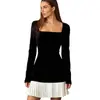 Comércio Exterior Transfronteiriço Europeu e Americano Moda Feminina 2026 Novo Vestido de Manga Longa Cor Sólida, Elegante e Moderno, Vestido Confortável