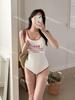 Traje de baño de carreras para mujer de estilo coreano transfronterizo, estilo Bebe vintage, sencillo, con bordado de letras, corte ajustado