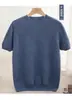Suéter de Lana de Punto Fino de Manga Corta para Hombre de Verano, Suéter de Cuello Redondo de Media Manga, Camiseta de Punto Base Juvenil