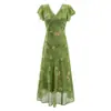 Vestido de Verano para Mujer Estilo Europeo y Americano Verde Estampado de Longitud Media Manga Corta 26504 Color de la Imagen Mezcla de Fibra Sintética