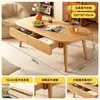 Mesa de centro estilo madera, adecuada para apartamentos pequeños, una mesita pequeña de dos niveles para uso doméstico, una mesa de centro cuadrada simple y minimalista para sofás, ideal para propiedades de alquiler