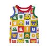 Ropa de Verano para Niños Estilo Nuevo Niños y Niñas Dibujos Animados Cuadrado Oso y Conejo Coloridos Letras Camiseta sin Mangas Estampada Completa