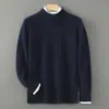 Suéter Masculino de Lã Grossa com Fio Duplo Inverno Gola Alta Meia Versátil Solto Pulôver Camada Base Quente de Tricô Suéter Masculino