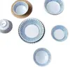 Tigela de Porcelana Azul para Jantar com Desenhos de Orquídea e Crisântemo, Cor Impressa em Subglaze, Tigela Ruyi, Tigela Grande, Tigela para Macarrão Udon, Prato Estilo Tang, Prato para Molho