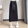 Falda de lana casual elegante para otoño e invierno, cintura alta, adelgazante, cruzada, longitud media, cintura elástica, falda de línea A, estilo coreano, mujer