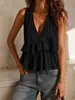 Transfronterizo europeo y americano 2026 nuevo primavera-verano Amazon ropa de mujer color liso cuello en V con volantes moda plisado sin mangas top sin mangas