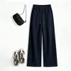 Nuevos pantalones de pierna ancha versátiles con cordón para adelgazar, de otoño e invierno, para mujer, pantalones casuales holgados de cintura alta con un estilo relajado y casual