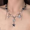 Estilo Doce Escuro Cool Temperamento Zircônia Preta Borboleta Amor Lua Amor Colar Personalidade Feminina Corrente de Clavícula Exquisita