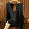 Chaleco sin mangas de seda helada con cuello en V y lazo en la espalda, estilo coreano único, elegante, ligero, transpirable, adecuado para usar en capas, chaleco para mujer