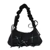 Outono Inverno Suede Retrô Estampa de Leopardo Bolsa de Axila Feminina 2026 Nova Bolsa de Mão Plissada com Laço Bolsa de Ombro Transversal
