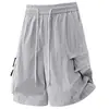 Calça casual de verão da moda, solta, perna reta, para uso ao ar livre, shorts de cinco pontos de secagem rápida com bolsos grandes, shorts de trabalho funcionais para homens