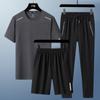 Traje Esportivo de Verão 2025 Calças Casuais de Seda Gelada Shorts de Manga Curta Conjunto de Três Peças Calças Respiráveis com Sensação de Gelo Masculino