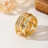 Anillo de Cobre con Circonita de Nuevo Estilo Multicapa en Forma de Anillo Transfronterizo, Anillo de Moda Chapado en Oro, Joyería Personalizada de Gama Alta al por Mayor