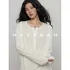 Camiseta de manga larga de ajuste relajado HAVEGAN/otoño con Lyocell y lino, estilo old money para mujer, casual 2538