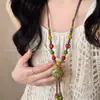 Collar Largo de Cerámica de Colores Estilo Étnico para Mujer, Cadena para Sudadera de Cuerda Trenzada Retro Bohemia, Accesorios de Verano