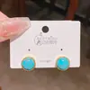 Brincos Turquesa Redondos Elegantes Estilo Hong Kong Retro Meados do Século Vintage para Mulheres Joias Versáteis de Alta Qualidade