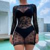 Meias calças sexy de lingerie transfronteiriças Europeias e Americanas Comércio Exterior saia de quadril peça única aberta manga longa justa malha transparente w593