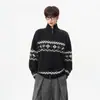 Suéter cárdigan de estilo étnico Fair Isle con diseño de pétalos para hombre y mujer, chaqueta casual de otoño con cremallera y cuello alto, top versátil