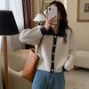 Suéter de solapa con combinación de colores estilo universitario, top de moda ~ ~ suelto que cubre la carne, top simple de corbata ~ ~ clásico, no pasa de moda ~ ~