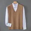 Outono e inverno 2026 novo colete 100% lã masculino gola V suéter grosso casual masculino malha sem mangas
