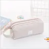 Bolsa Tipo Saco Criativa de Camada Dupla Estojo Personalizado de Grande Capacidade Simples de Tecido Oxford com Zíper Duplo Estojo para Lápis Bolsa de Armazenamento para Estudantes Material de Papelaria