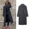 AliExpress mais vendido comércio exterior transfronteiriço estilo europeu e americano feminino blazer longo de lã listrado elegante com lapela de terno